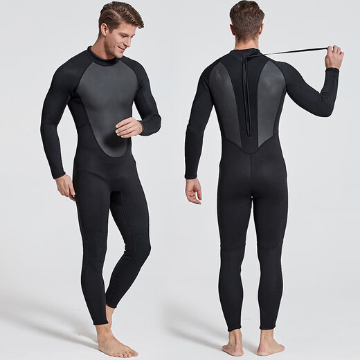 SBART one-piece wetsuit 3mm thick material warm and cold-proof snorkeling suit winter swimming men's swimsuit wetsuit fishing suit 1130 all black 2XL (185-190cm, 160-190Jin Jin equals 0.5 kg)