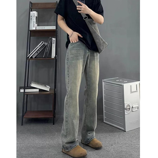 7 excellent products Men's bootcut jeans, autumn and winter American retro high street slim fit loose straight long pants for men TYFS-Y9131 Retro Blue L