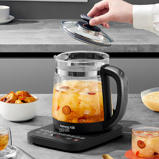 Joyoung 1.7L large capacity health kettle, thermal insulation tea kettle, health electric tea kettle, multifunctional flower tea kettle, household fully automatic tea kettle, glass electric kettle, intelligent temperature adjustment kettle, black 1.7L, free 304 stainless steel tea basket