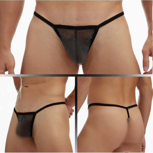 Men's underwear European and American fine mesh bag low waist single thong large size black XXL