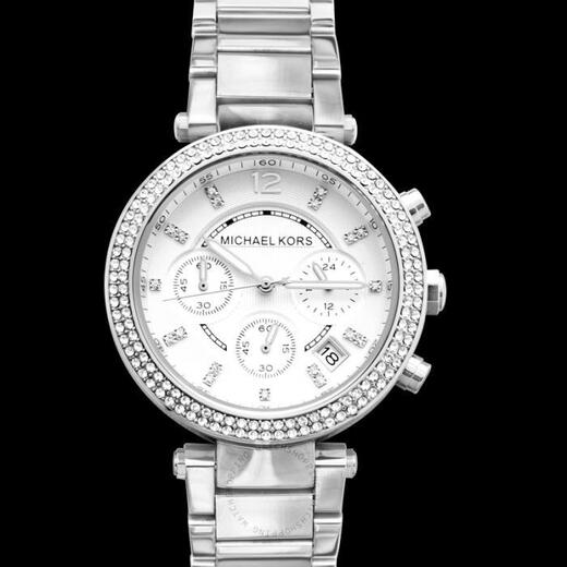 Michael Kors Women's Watch Quartz MK Watch Chronograph Dial 39mm Waterproof 30m Row Diamond Design Silver MK5353 silver 39mm os