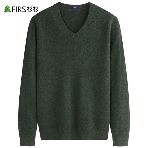 Shanshan (FIRS) 10% cashmere V-neck wool men's autumn new business solid color high-end knitted cadre sweater 674 dark green M (170)