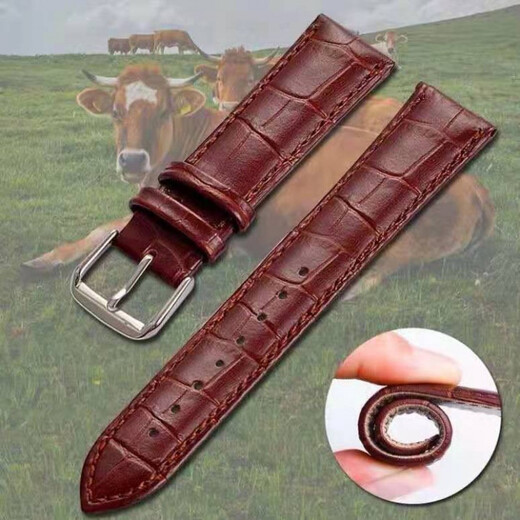 Anglang universal genuine leather watch strap for men and women with pin buckle cowhide waterproof and wear-resistant watch chain genuine leather black belt (tool and ear needle) watch strap head width men's 20mm