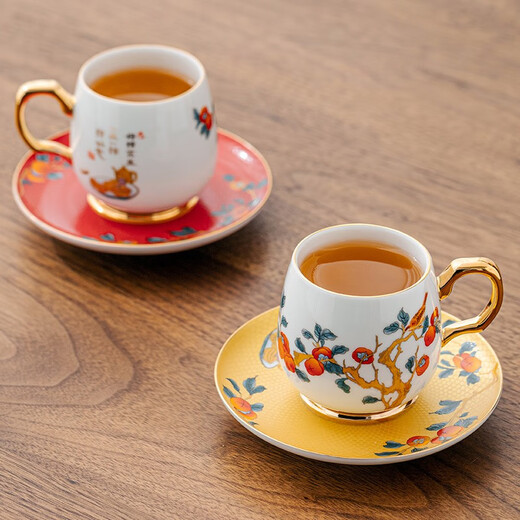 Gold inlaid jade, mutton fat jade porcelain pair of cups, modern simple gold-painted European-style household fruit tea cup, Kung Fu tea set accessories gift box, good things are coming, gold-painted pairs of cups