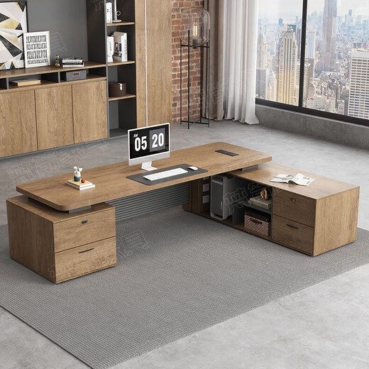 Fubaisen boss desk office desk high-end light luxury president simple modern manager desk and chair combination double cabinet executive desk executive desk 3.2*0.9 meters boss desk