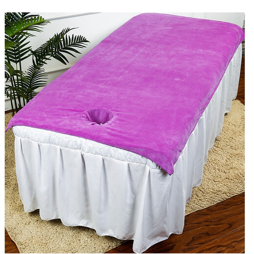 Shantou Lincun beauty salon bath towel pure cotton beauty bed special bed large towel with hole opening health center massage therapy sheet dark purple medium thick with cloth hole 200x120cm