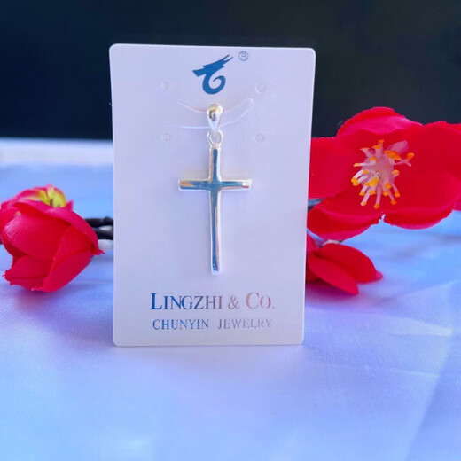 Wenying 999 sterling silver necklace women's clavicle chain new cross pure silver jewelry pendant Valentine's Day gift for girlfriend Cross pendant + new chain 999 pure silver (1)