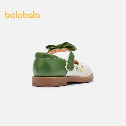 Balabala girls princess shoes children's small leather shoes artistic embroidered bow spring and autumn children's shoes baby shoes white green tone 00314 22 (foot length 13.3-13.7/inner length 14.6)