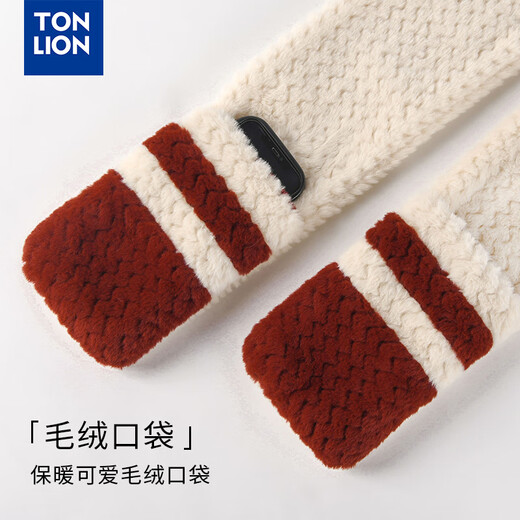 TonLion 2025 new cold-proof and warm bear plush hat scarf gloves all-in-one women's winter thickened ear protection cycling hat red