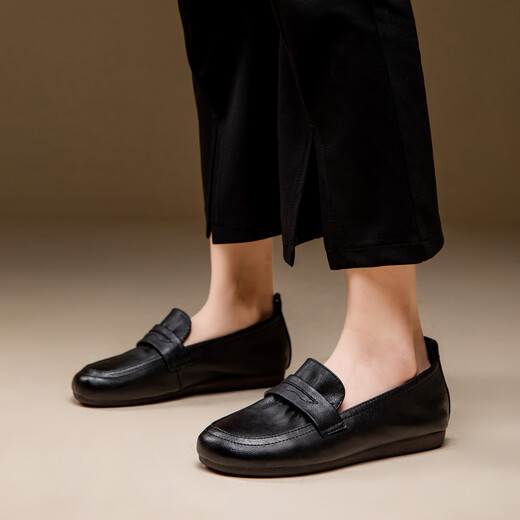 Kanglibi echtes Leder mit weicher alleinerer Mutterschuhe einzelner Schuhe mittleren und alten bequemen und nicht müden Lederschuhe mittleren und alten jungen und rutschfesten Frauenschuhe Frühlings- und Herbststil 671 Single-Schuhe Schwarz Weichgesicht echtes Kuhwahnsinn 39