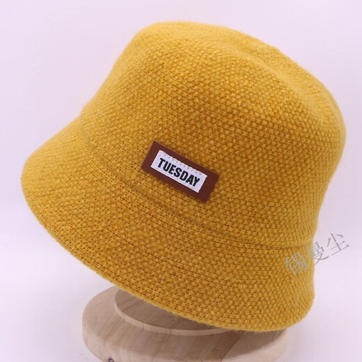 Tin Manchen Hat Women's Autumn and Winter New Fisherman Hat Wool Blended Warm and Coldproof Small Leather Label Casual Knitted Fishman Hat Khaki One Size