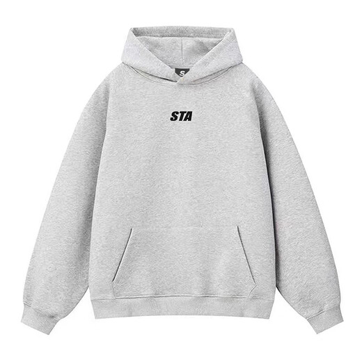 STA basic logo small letters printed hooded sweatshirt for men American fashion brand heavy combed cotton gray jacket couple wear gray plus velvet combed cotton does not pill and does not fade M