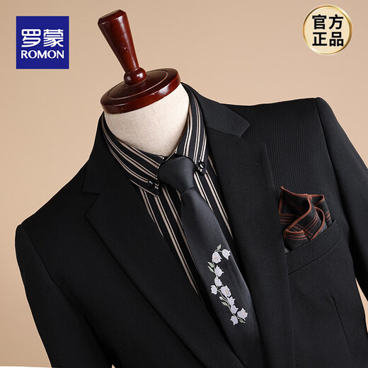 ROMON brand high-end suit suit for men, three-piece suit, business casual suit, professional suit, groomsmen suit, groom's suit, wedding suit, new product, 1-button bag_black_4-piece suit, suit + shirt, vest + pants 46