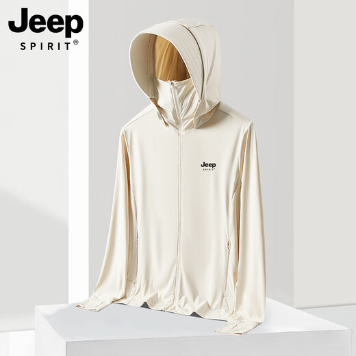 JEEP Ice Silk UPF50+ Sun Protection Clothing for Men Summer 2025 New Anti-UV Outdoor Thin Fishing Sun Protection Clothing for Men - Glacier Gray Upgraded Version Detachable Brim L
