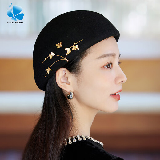 Lanshimengdai 2024 Autumn and Winter Warm Wool Wool Butterfly Beret Elegant Retro Painter Hat Western Fashion Curly Beret Elegant * Khaki (High Quality - 100% Wool) One Size for Adults (Hidden Adjustment 56-57.5cm)