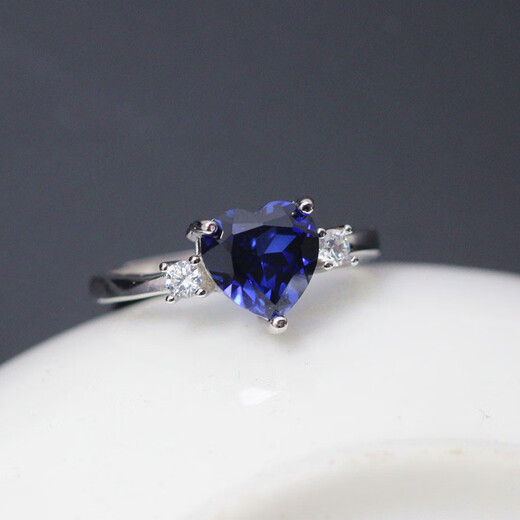 Fat Donglai's same style Tanzanite sapphire heart-shaped stone ring Heart of the Ocean women's ring live platinum (main stone 8X8mm) live