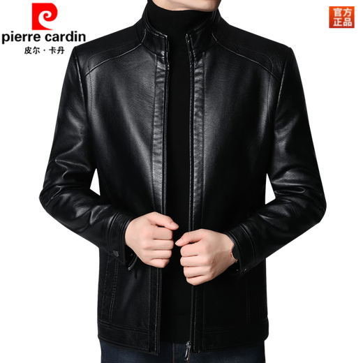 皮尔卡丹（pierre cardin）秋冬季海宁皮衣男加绒加厚立领绵羊皮百搭轻商务夹克爸爸皮外套 立领棕色【加绒】 加厚 XL 180【建议135-155斤】