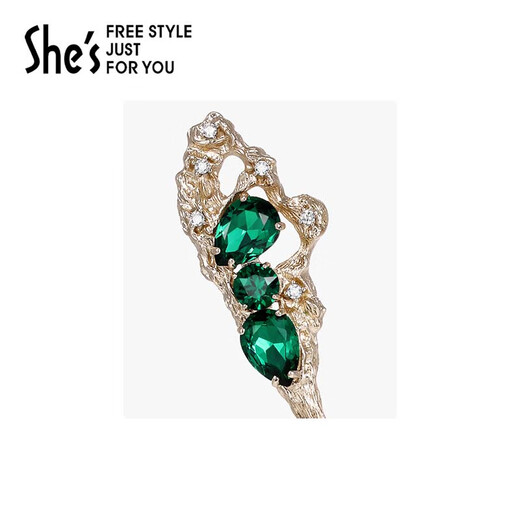 She s Qianzi Rousseau holiday craft crystal emerald hairpin high-end new Chinese style hairpin ancient style birthday gift for women emerald D0
