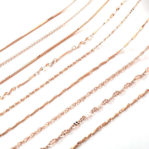 Nilan Fat Dong Lai's same style 18K rose gold plain chain women's necklace Au750 does not lose color, gold color, rose gold baby's breath 40+5 cm, 1.3 mm thick