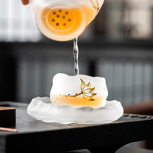 Tangfeng (TANGFENG) Sancai tureen tea set, high-end office reception tea cup, home frosted glass kung fu tea set, lotus frosted cup + lotus frosted coaster