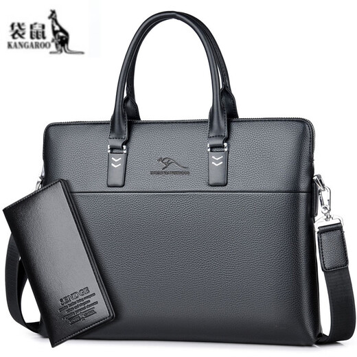 Kangaroo Impulse Briefcase Men's Bag Handbag Shoulder Messenger Bag Computer Bag Handbag Large Capacity 8822 Horizontal Black