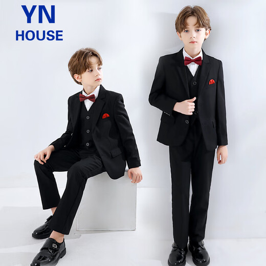 衣诺坊儿童西服套装演出服黑色西装男童主持人礼服 黑色套装  160码
