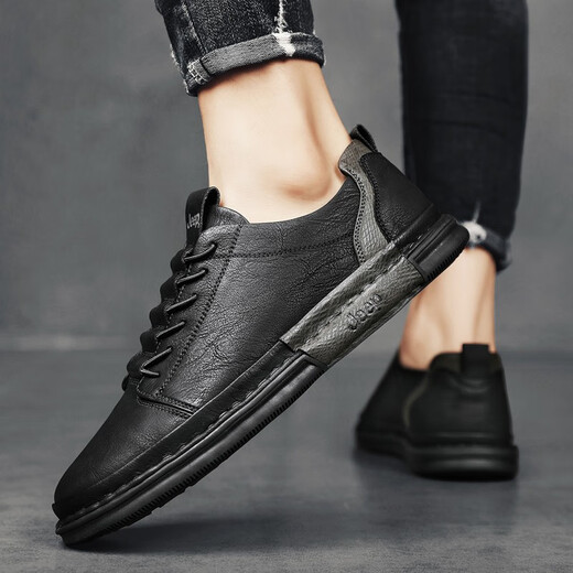 Jeep men's shoes British breathable business casual leather shoes men's lightweight versatile men's formal shoes soft sole shoes men black (leather shoe size) 42