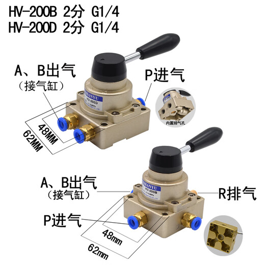 Pneumatic switch hand-operated valve manual valve HV-200D - inlet and outlet cylinder control reversing air valve hand valve 02B HV-03 with outer diameter 8mm air pipe thread straight through