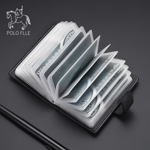 
POLOFLLE Paul Cowhide Card Bag Genuine Leather Multi-function Bank Card Multi-Card Card Case Business Card Clip Large Capacity Card Clip Trend Black