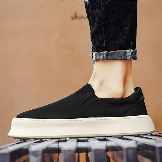 dkcci老北京布鞋男夏季透气冰丝软底休闲板鞋一脚蹬工作防滑黑色帆布鞋 黑色 26 (260mm) 42