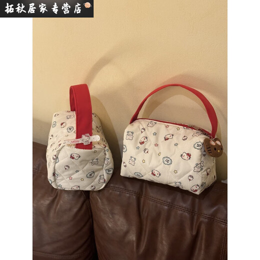 Autumn and winter new Hello Kitty large-capacity cosmetic bag portable storage bag wash bag three-dimensional super cute handbag for women bubble cotton kitty