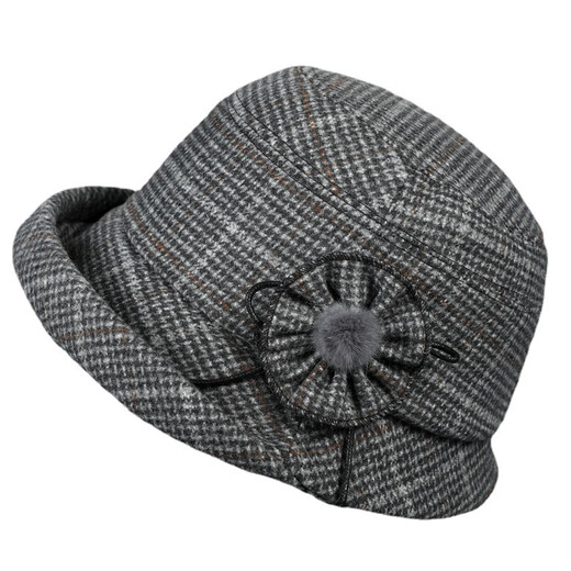 JIASHENGXI Middle-aged and elderly fisherman hat women's autumn and winter warm temperament British plaid casual versatile mother and grandma hat light gray M (56-58cm)