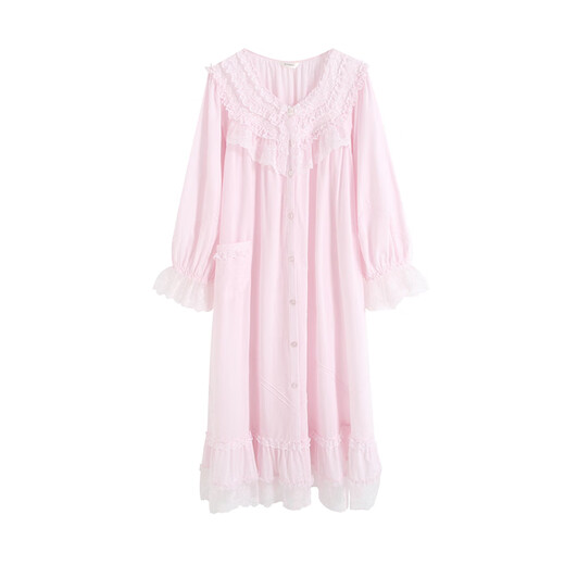 Luosimei Luosimei 14011 Chemise de nuit mi-longue en pur coton tissé 60 points avec patte de boutonnage complète (peut être assortie avec 14081) rose 160 (M)