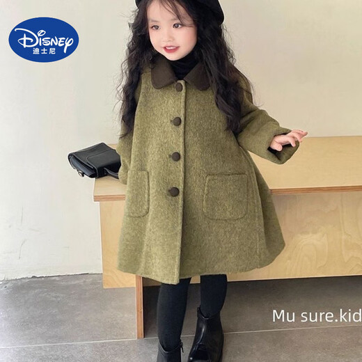 Disney (Disney) Girls Korean Children's Clothing Autumn and Winter New Double-sided Cashmere 2025 Children's Coat Woolen Coat Woolen Style Jacket Woolen Coat Jacket Autumn and Winter Style 100