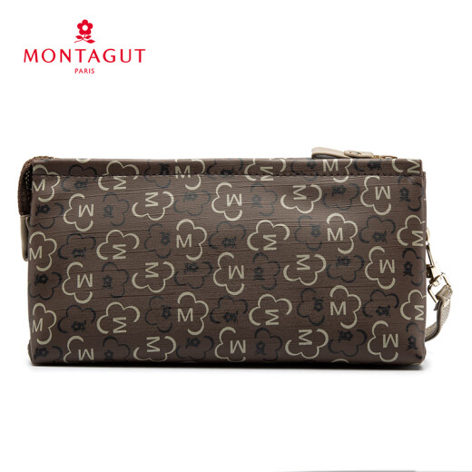 Mengtejiao women's large-capacity clutch bag printed double-layer hand bag women's fashionable women's bag small bag women's mobile phone bag gift R5222018412 brown gift for lover or girlfriend