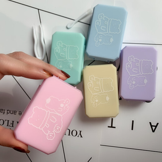 妙眸可爱小熊图案卡通简约小巧便携式隐形眼镜盒收纳美瞳盒伴侣盒csyy 粉色