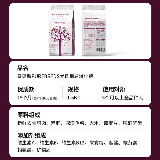 Pubeis easy-to-digest low-fat prescription dog food, hypoallergenic dog food, pancreatitis dog food, weight control formula, natural staple dog food, gastrointestinal support, large packaging, 1.5kg*6 pack