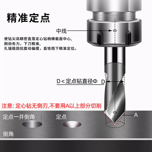 KUANG MING tungsten steel chamfering knife carbide center drill angle 90 fixed point drill extended 2-edge coated positioning drill CNC machining center fixed point chamfering 6.0*50*2F-90