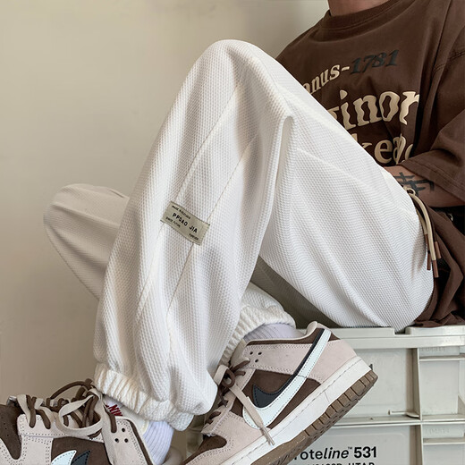 Fett große Größenschneiderhosen für Männer Ins Modemarke Herbst Dünne lose Beinhosen Waffelhosen Freizeithosen Männer K1049 Schwarz 2xl [150-1170jin [Jin gleich 0,5 kg]]