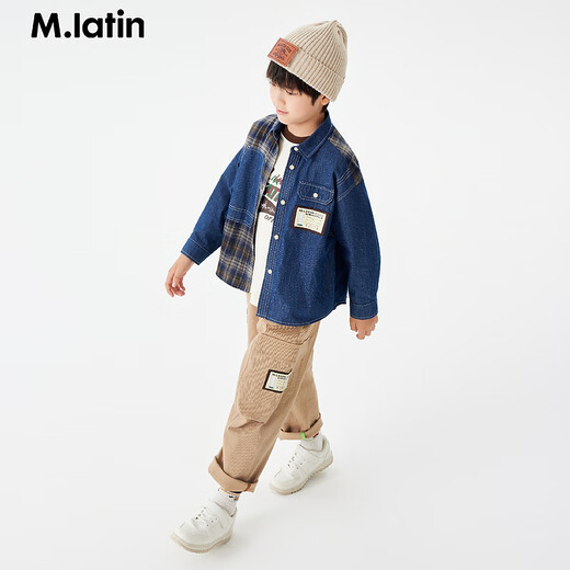 Ma Latin (M.Latin)/children's clothing children's shirts spring and autumn new male and older children's work wear denim long-sleeved shirt denim blue 120