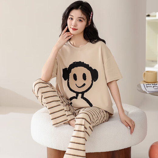 Modal 100% de pijamas de algodón para mujeres Pure Spring de algodón puro y dibujos animados de jóvenes jóvenes puede usar trajes de ropa para el hogar fuera de AM698 m (recomendado 80-100Jin [Jin iguala 0.5 kg])