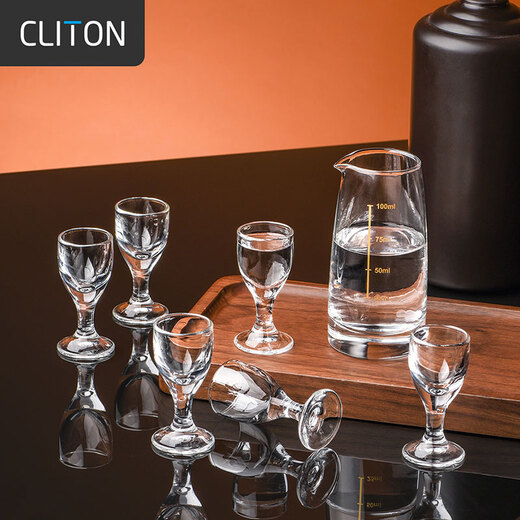 CLITON white wine cup wine dispenser 100ml wine set Moutai small wine glass scale divider wine pot wine cup 1 pot 6 cups
