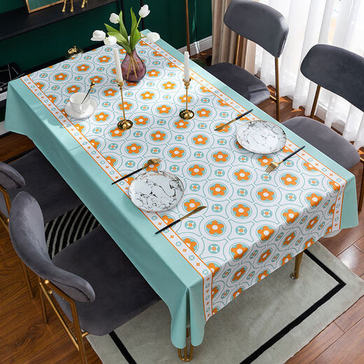 Bo Ling Lu high-end light luxury tablecloth waterproof, oil-proof, anti-scalding, no-wash PVC simple tablecloth 2023 latest coffee table mat new style - blue and yellow rhombus 138*180cm 95% dining table suitable