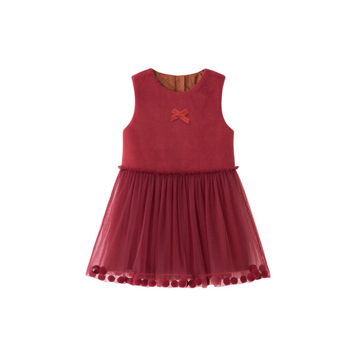 LUOBOBEIBEI Girls Winter Dress Red New Year Clothes Korean Style Versatile Skirt Christmas Clothes Pomegranate Red 140