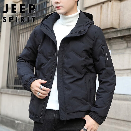JEEP SPIRIT Jeep Down Jacket Men's Short Autumn and Winter Men's Down Jacket Warm White Duck Down Jacket Men's Black 2XL