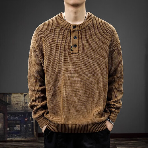 Gu Xiansen autumn and winter sweater men's American retro Henry collar heavyweight inner casual sweater autumn and winter coat sweater black L 115-130Jin Jin equals 0.5 kg