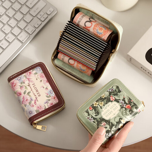 Moners Bolsa de tarjeta de pintura al óleo para mujeres Clip de tarjeta linda creativa para la billetera de monedas de textura avanzada Bolsa de licencia de conducir de gran capacidad para la gran capacidad para el verano [9 posiciones de la tarjeta + 2 posiciones de función]