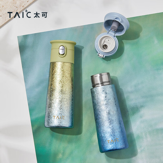 TAIC pure titanium thermos cup, one-click pop-up lid, lightweight thermal insulation and cold storage accompanying water cup, small portable titanium cup holiday gift, Luoluoqing 420ml