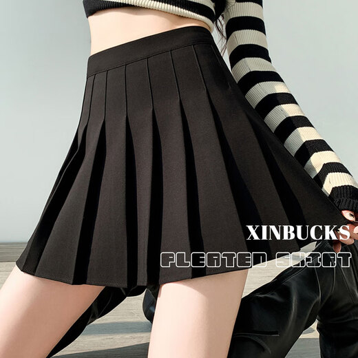 XINBUCKS pleated skirt women's short skirt A-line skirt umbrella skirt spring and autumn high waist slimming summer JK uniform skirt winter college style black-regular style (anti-wrinkle suit fabric) M size 90-105Jin Jin equals 0.5 kg (waist circumference 70cm)