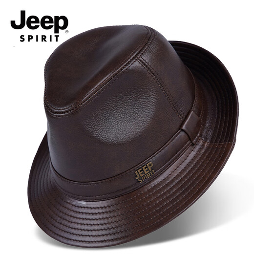 JEEP SPIRIT Genuine Leather Hat Men's Autumn and Winter Jazz Hats for Middle-aged and Elderly Cowhide Gentleman Hats Shanghai Beach Hats Outdoor Dad Hats Sheepskin Black Medium Size XL (57-58cm)